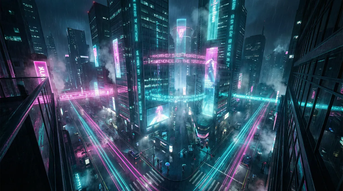 涩涩的网站图片 竖屏短剧平台首页背景 - 赛博朋克都市夜景